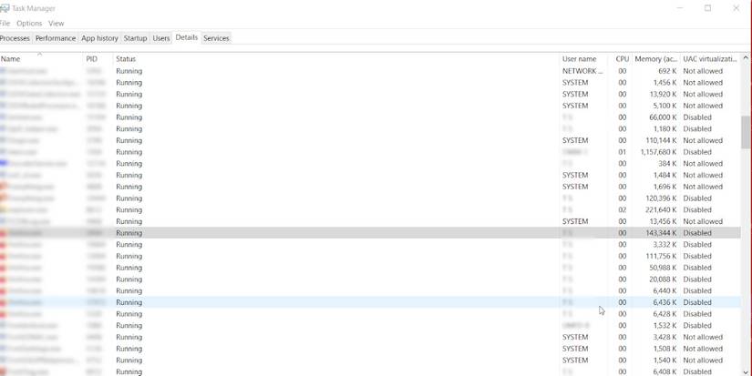 Windows Task Manager, with the "details" panel open. Image Source: Terrence Smith