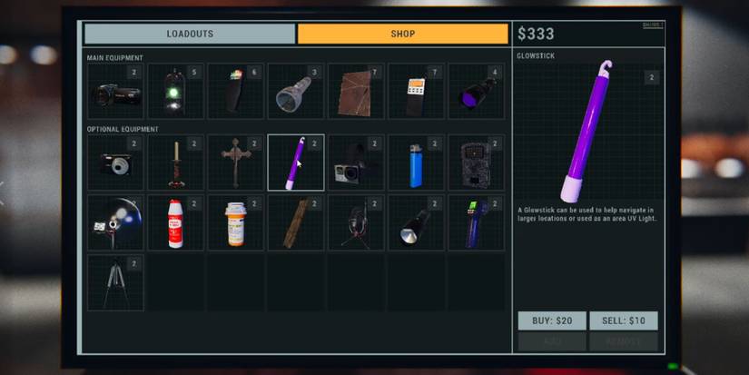 The Glowstick in the Shop Menu