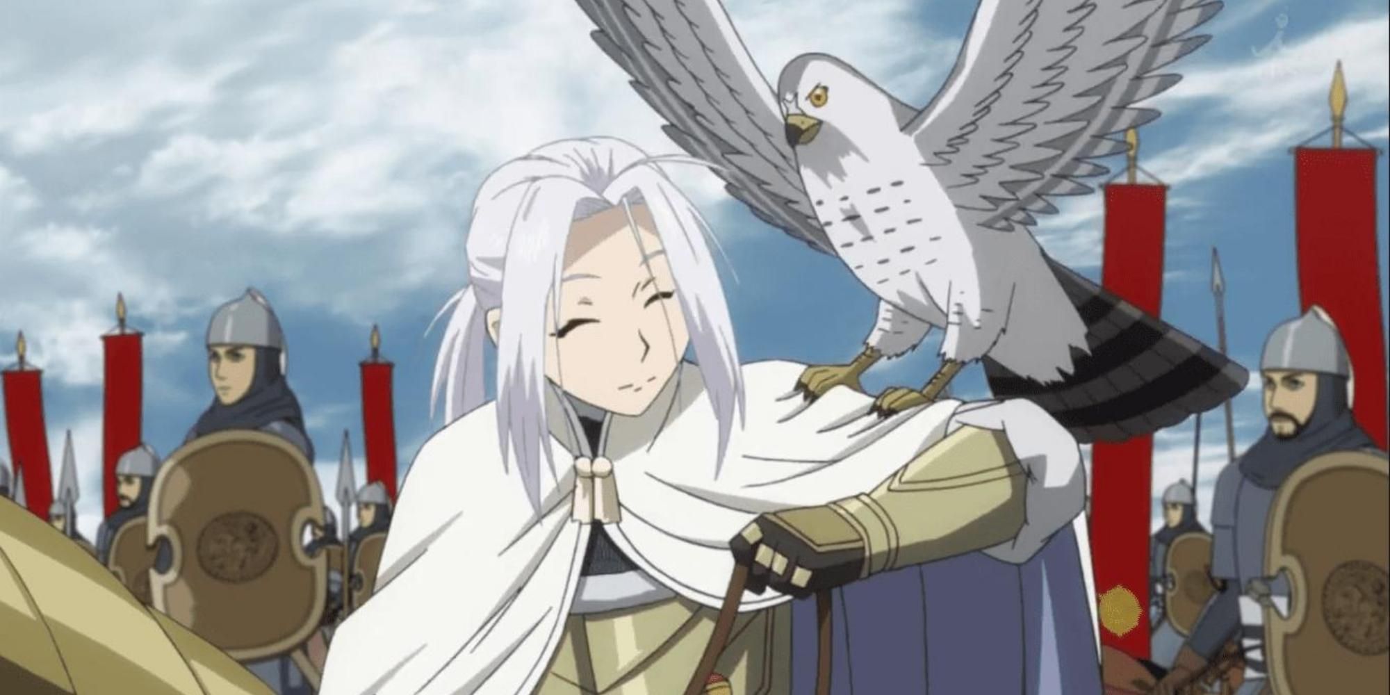 Arslan with is bird and soldiers in The Heroic Legend of Arslan