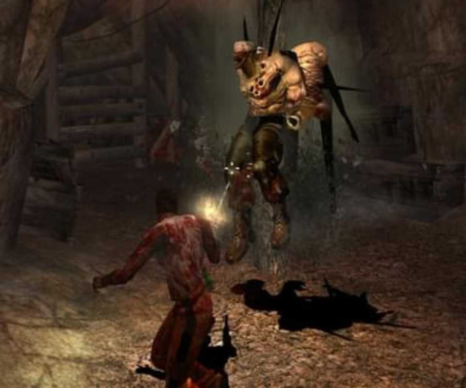 Torq shooting the monster in agony