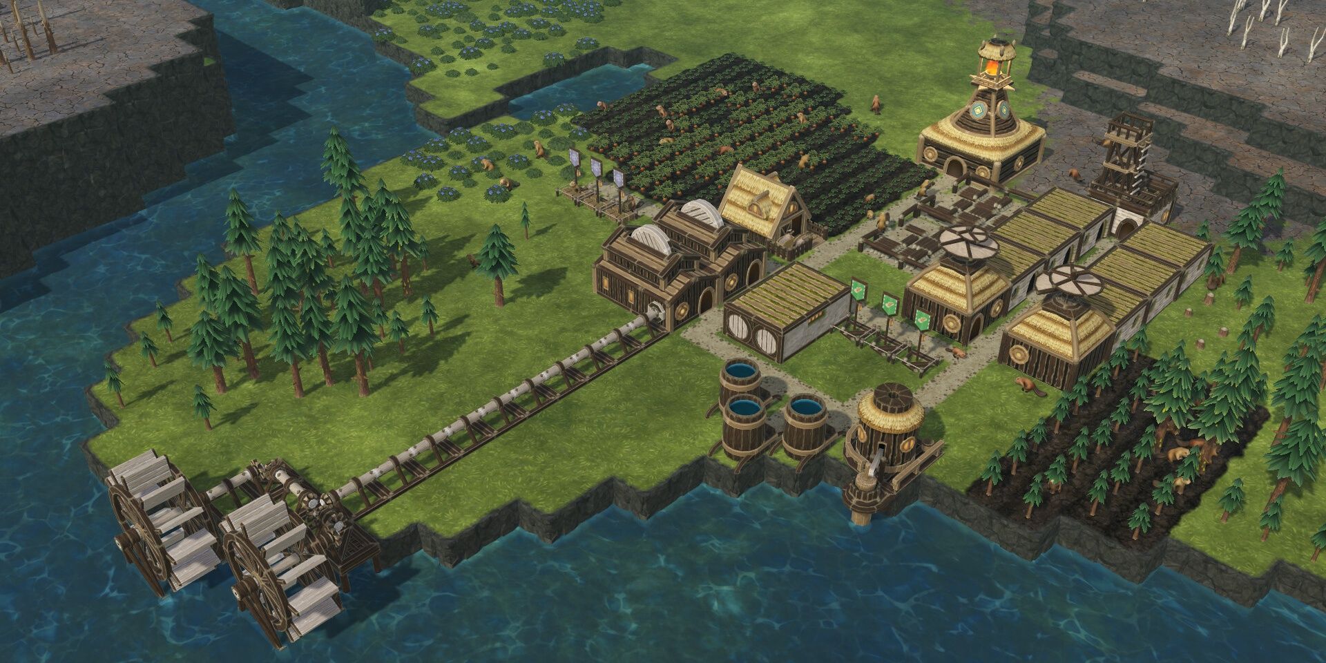 A screenshot of one of the many factories that can be made in Timberborn