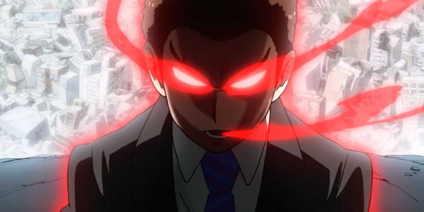 Toichiro with blazing red eyes in Mob Psycho 100