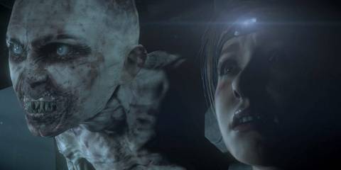 Sam hiding from the Wendigo in Until Dawn