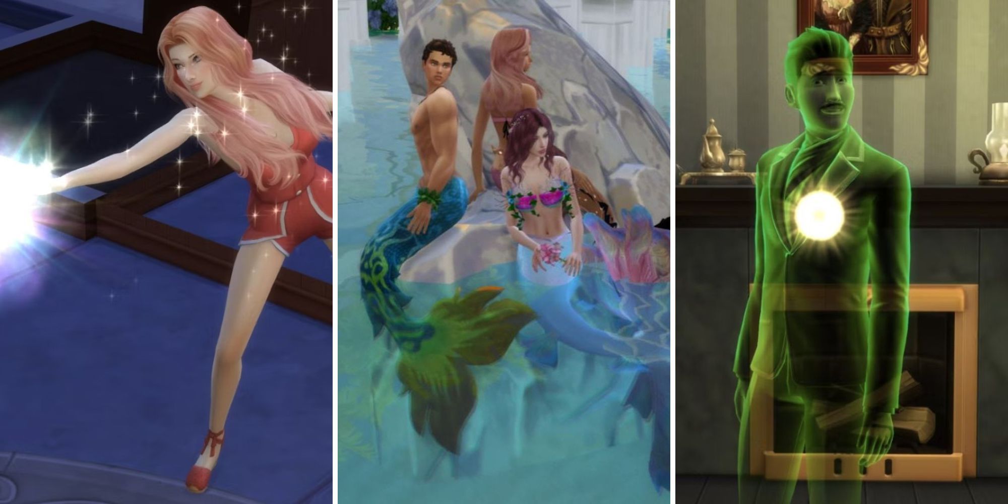 A spellcaster, mermaids, and a ghost in The Sims 4