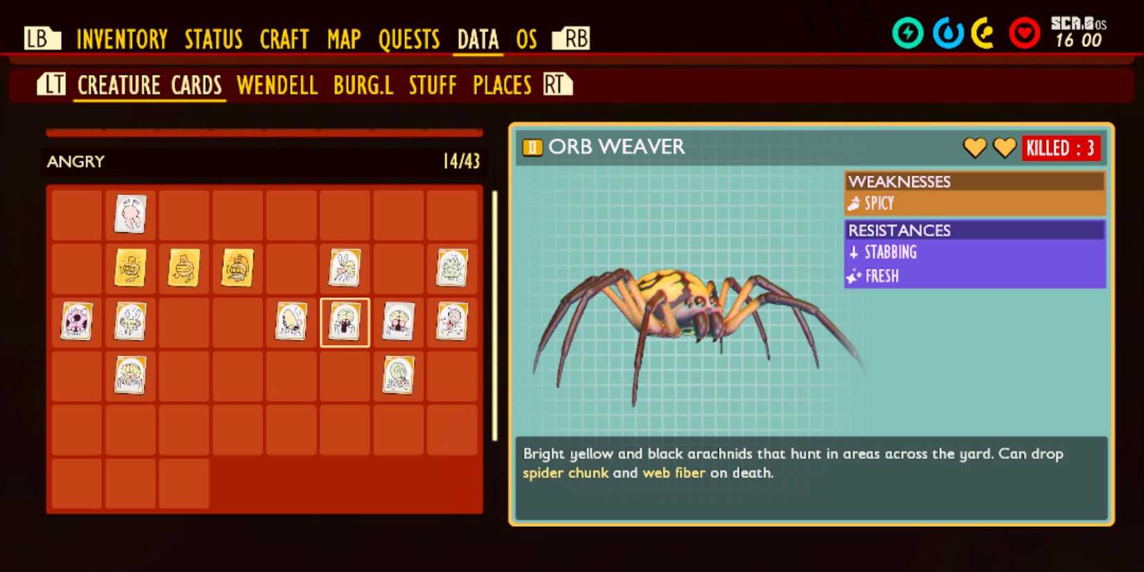 Orb Weaver Spider Creature Card In Grounded