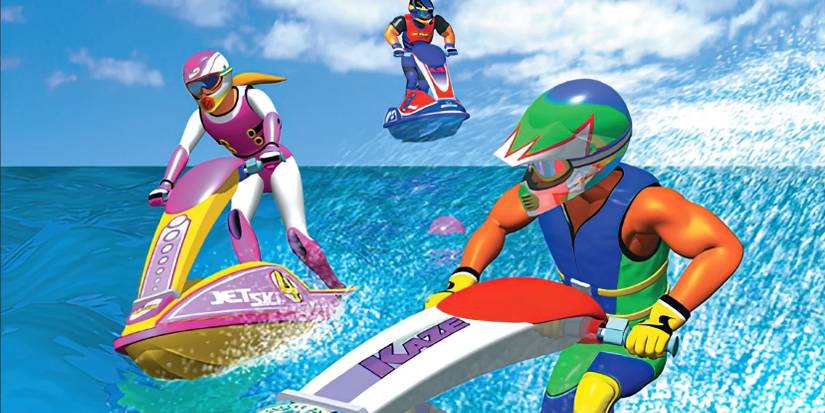 Different racers on jet skis in Wave Race