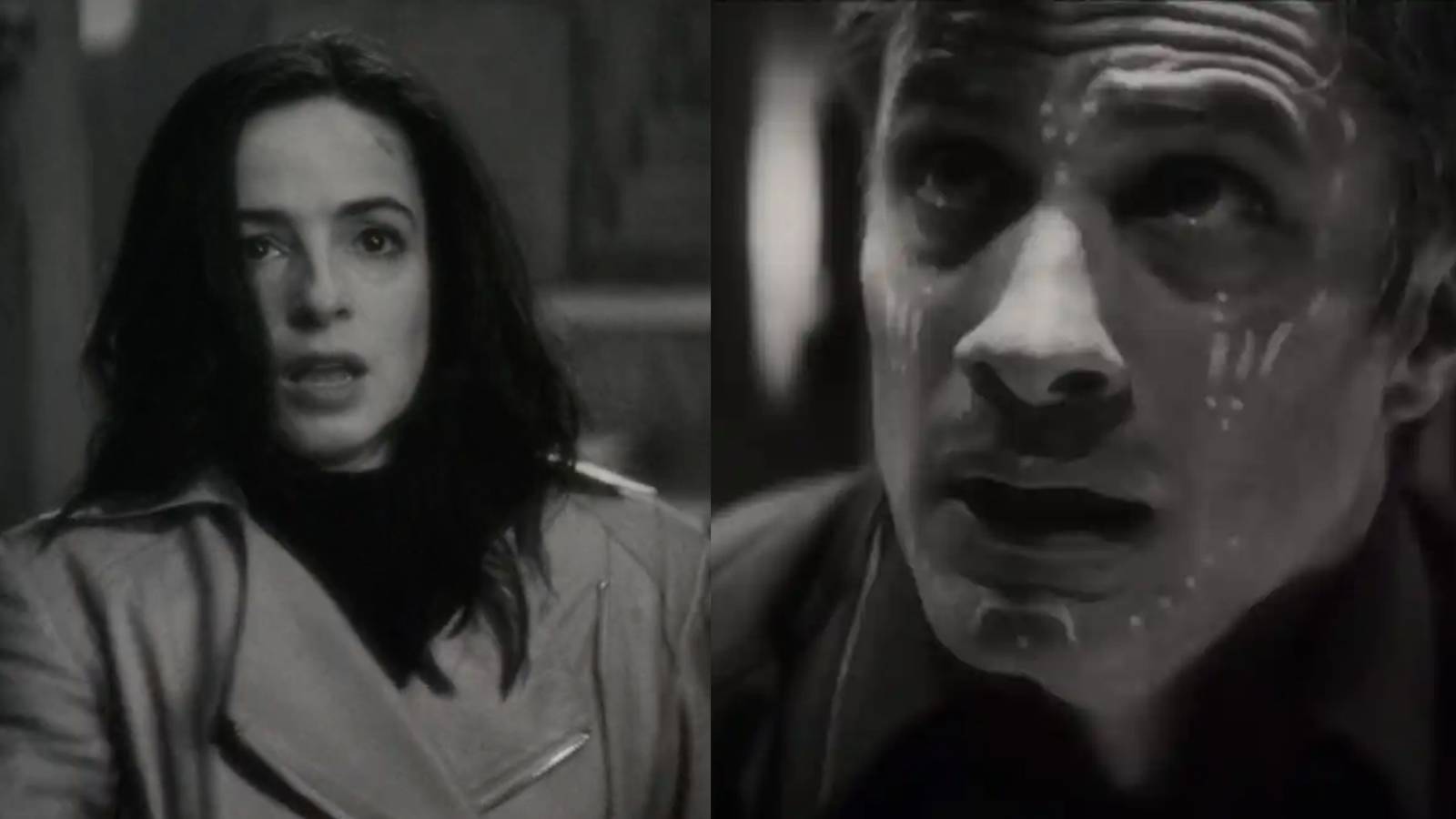 Elsa Bloodstone startled in Werewolf by Night; a frightened Jack Russell in Werewolf by Night