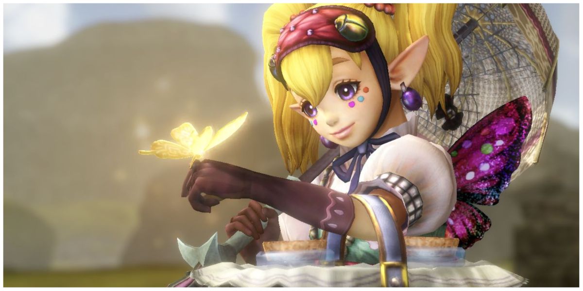Агита смотрит на бабочку с золотым жуком в Legend of Zelda Twilight Princess