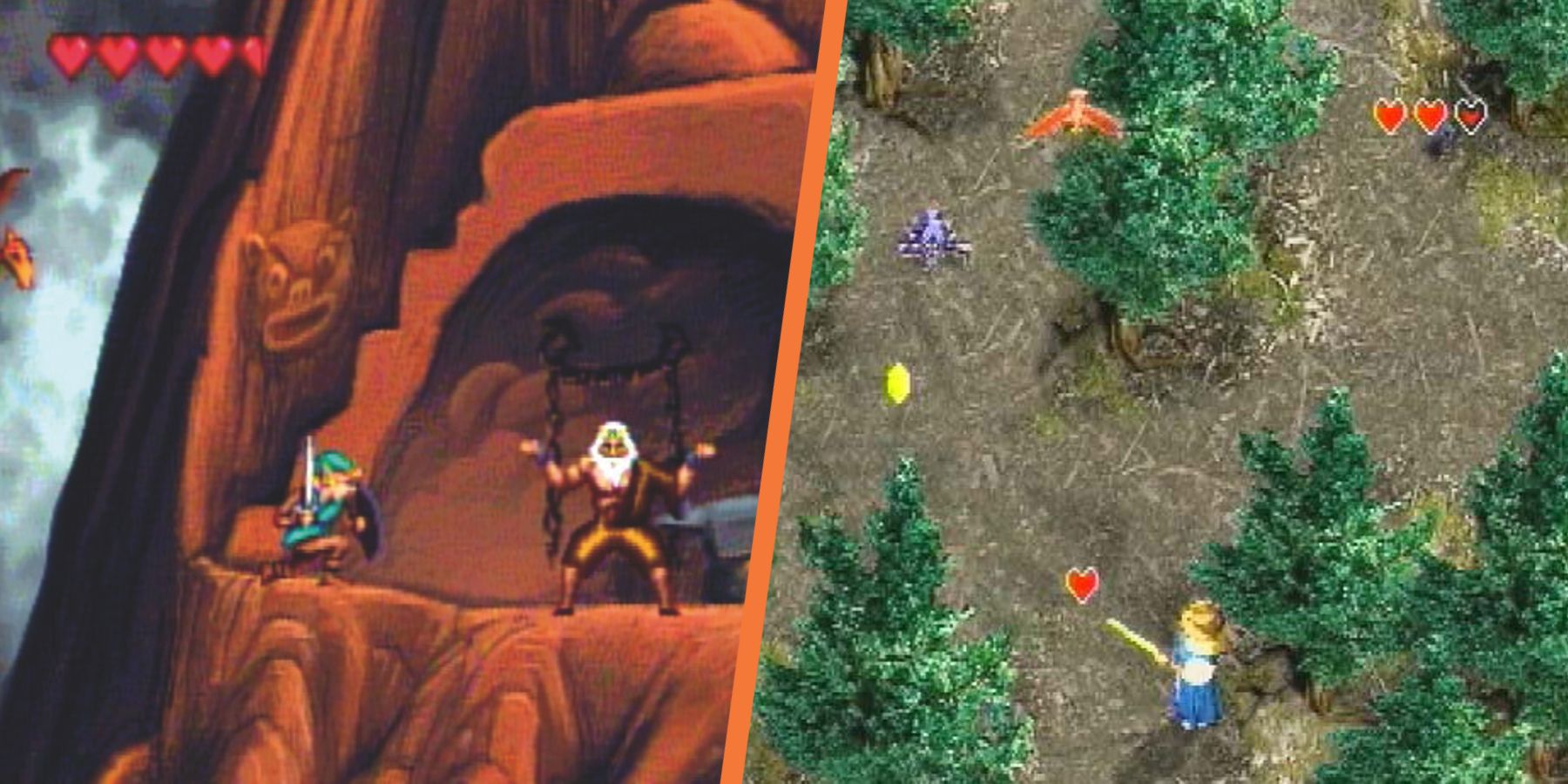Two stills from Legend of Zelda: The Faces of Evil and Zelda's Adventure showing their respective gameplay.
