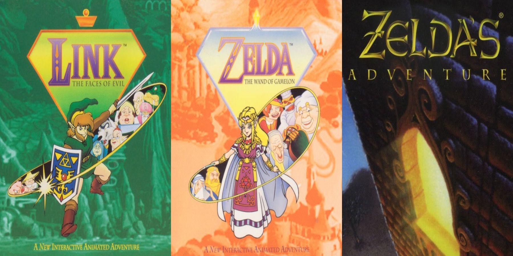 The three Legend of Zelda CD-i games and their respective box artwork.