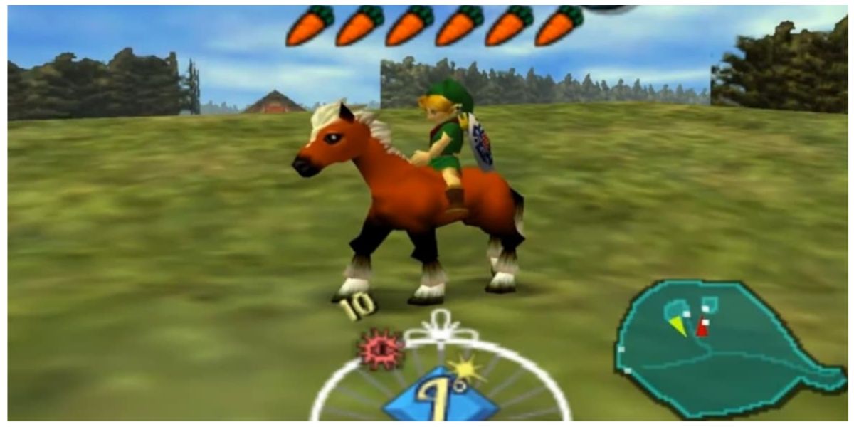 Link riding Epona in Legend of Zelda Ocarina of Time