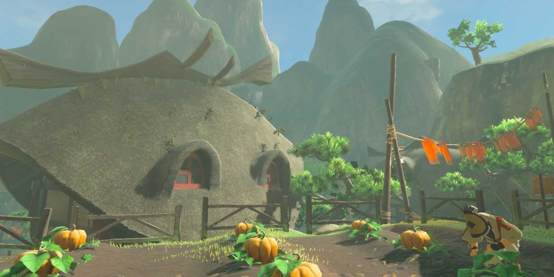 Kakariko Village and pumpkin farmland from Zelda: Breath of the Wild