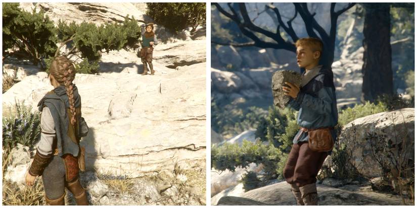 amicia and hugo playing with tonin in a plague tale requiem