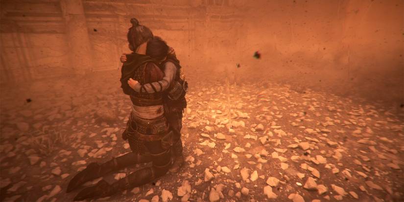 amicia hugging hugo in a plague tale requiem