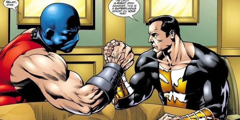 atom smasher and black adam arm wrestle