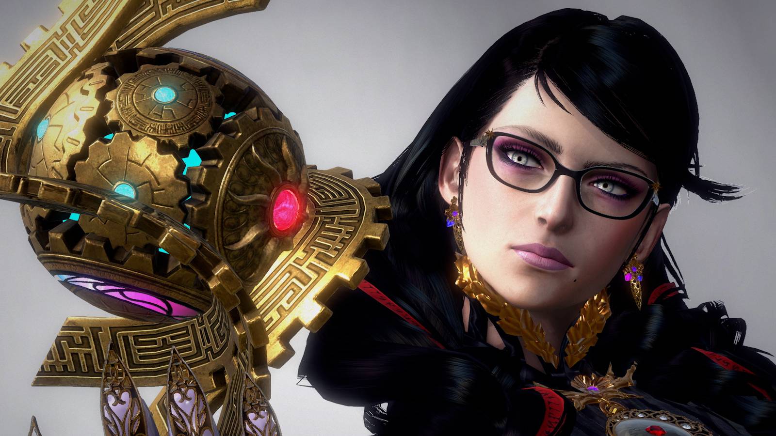 Close up of Bayonetta holding a golden orb in Bayonetta 3