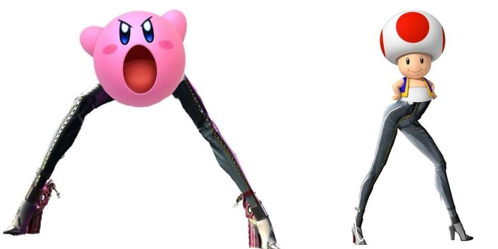 bayonetta's legs on Toad and Kirby
