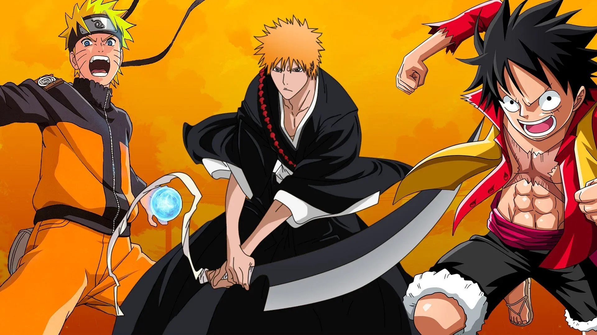 Main characters of Naruto, One Piece and Bleach