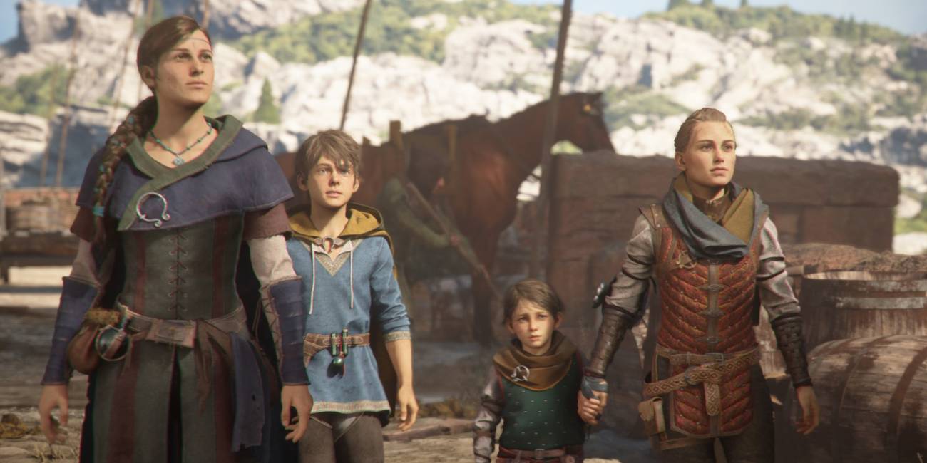 Beatrice, Lucas, Hugo, and Amicia in A Plague Tale: Requiem