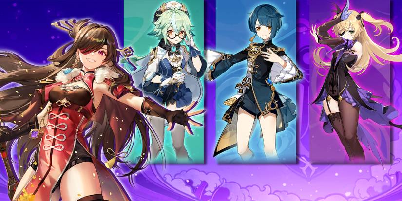 beidou, sucrose, xingqiu, and fischl in genshin impact