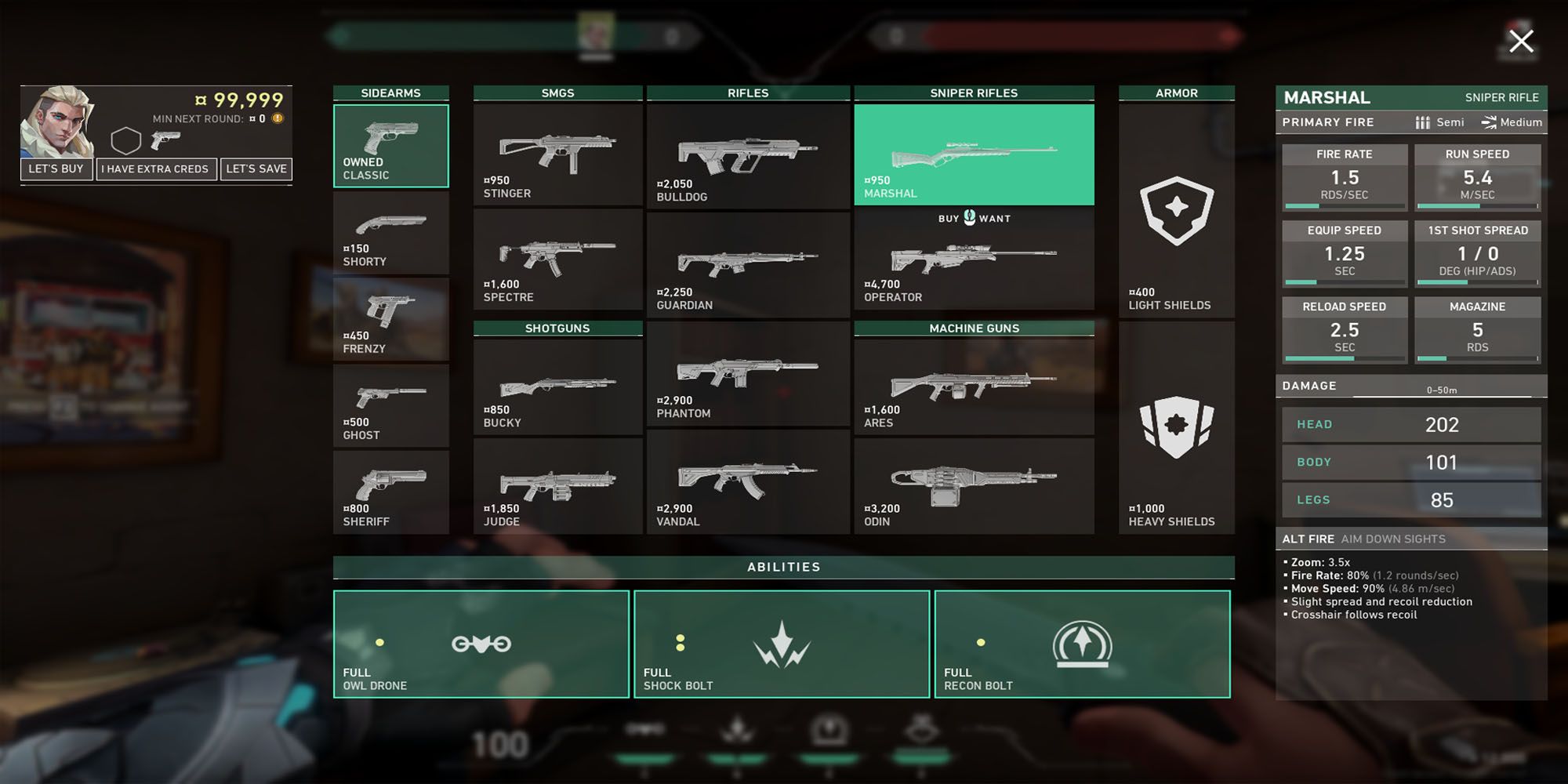 All Guns in Valorant Menu - Marhsal