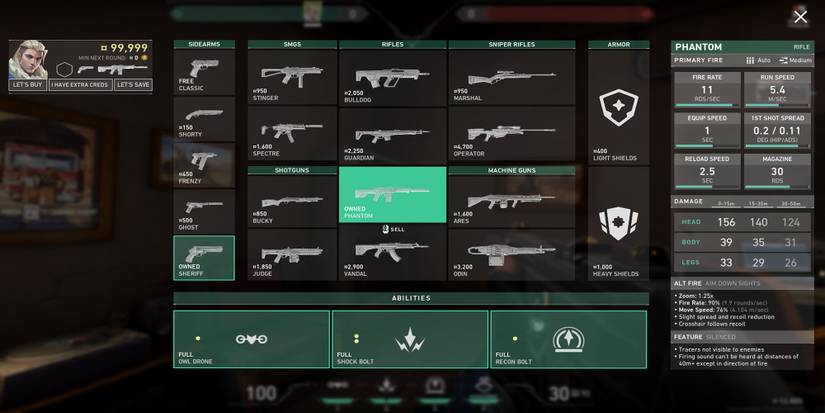 All Guns in Valorant Menu - Phantom Assault Rifle