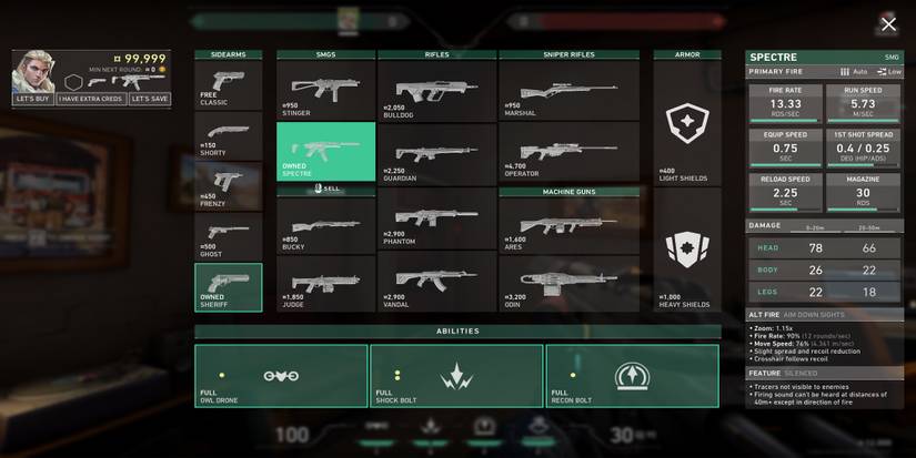 All Guns in Valorant Menu - Spectre