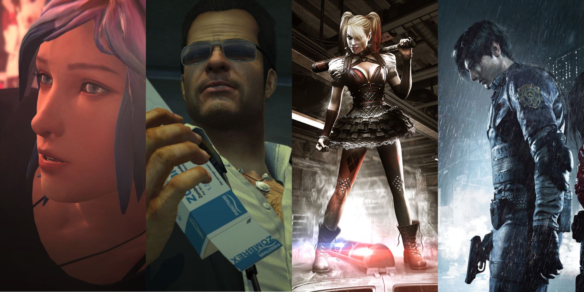 Chole Price from LiS, Frank West from Dead Rising, Harley Quinn from Arkham Knights, and Leon Kennedy for RE2remake