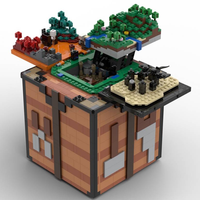 Minecraft LEGO crafting table with biomes