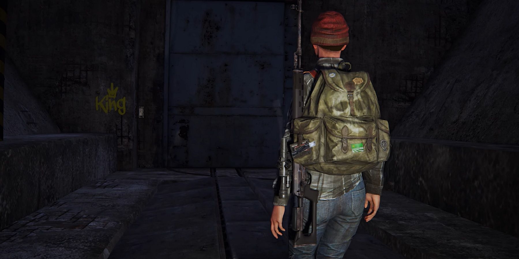 Image from DayZ showing a player approaching a bunker.