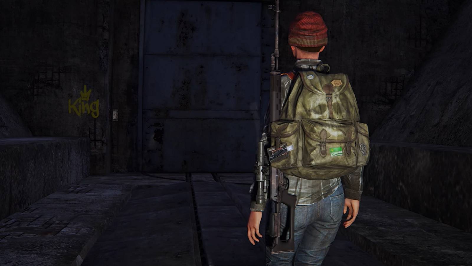 Image from DayZ showing a player approaching a bunker.