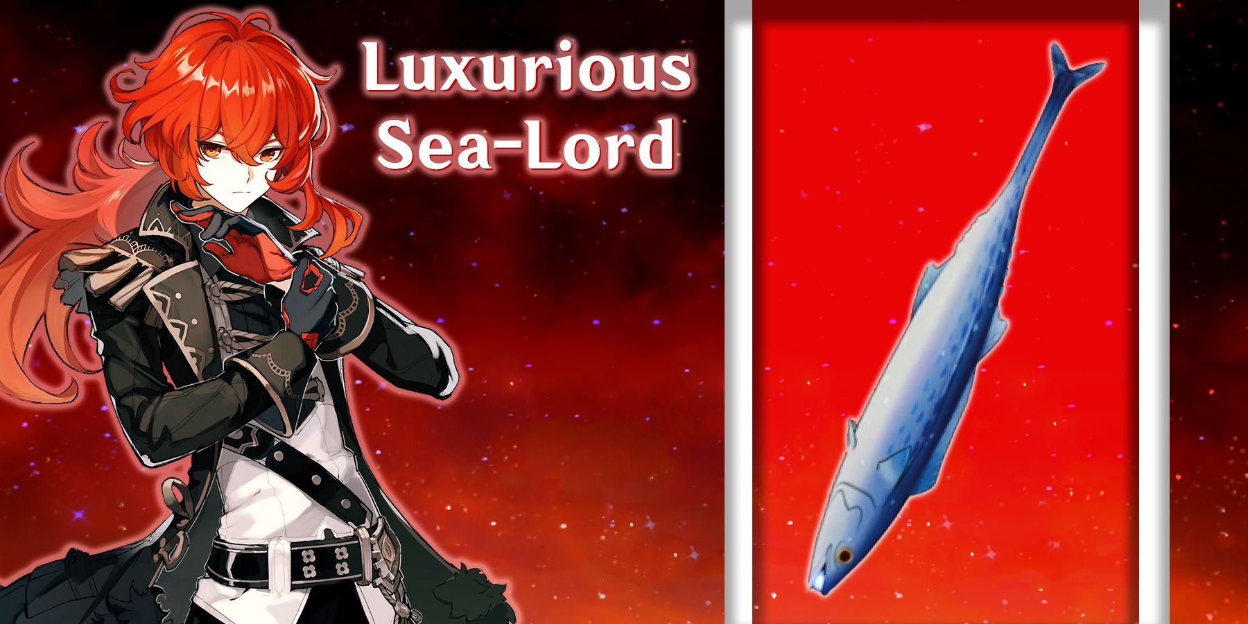 diluc holding luxurious sea-lord in genshin impact