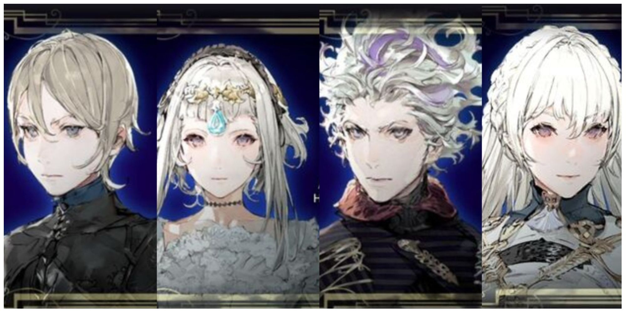 Split image of Estalt, Hezeliah, Shivat, and Waltaquin in The DioField Chronicle