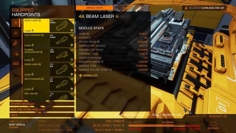 The hardpoint loadout for the railguard build