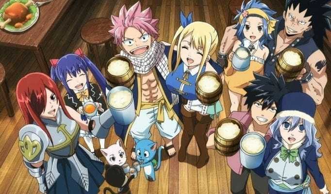 Fairy Tail guild members drinking.