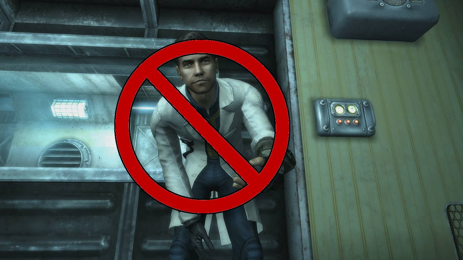 Image from Fallout 3 showing the dad, James, only with a red cross over him.