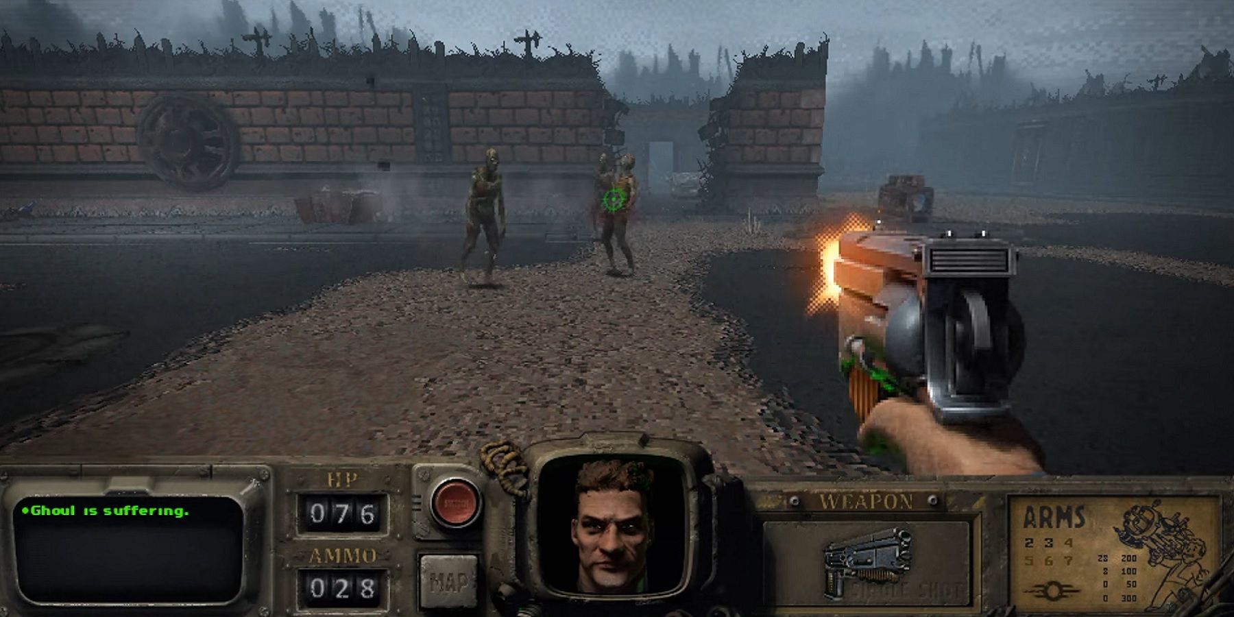 Скриншот из Fallout Bakersfield, воссоздания оригинальной игры Fallout в стиле Doom.