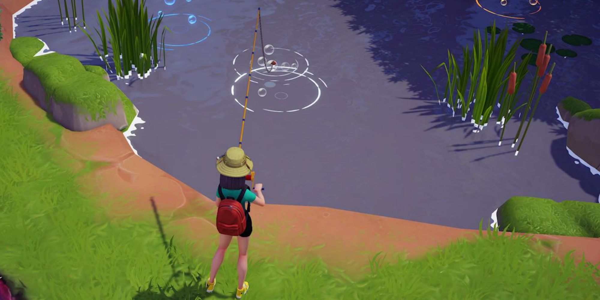 fishing in a peaceful meadow pond