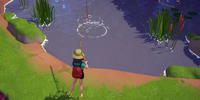fishing in a peaceful meadow pond