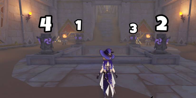 four electro monuments in the underground ruin in genshin impact