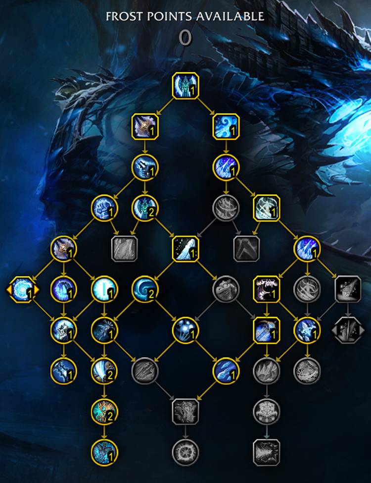 in-game screenshot of the talents for frost death knight in wow dragonflight