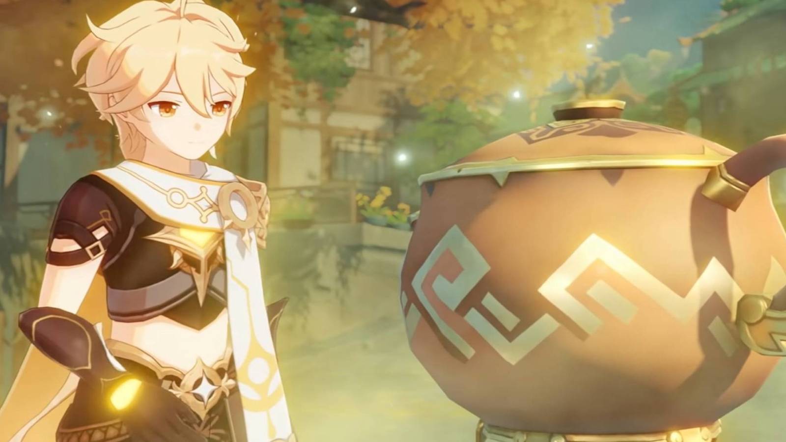 genshin impact traveller with teapot