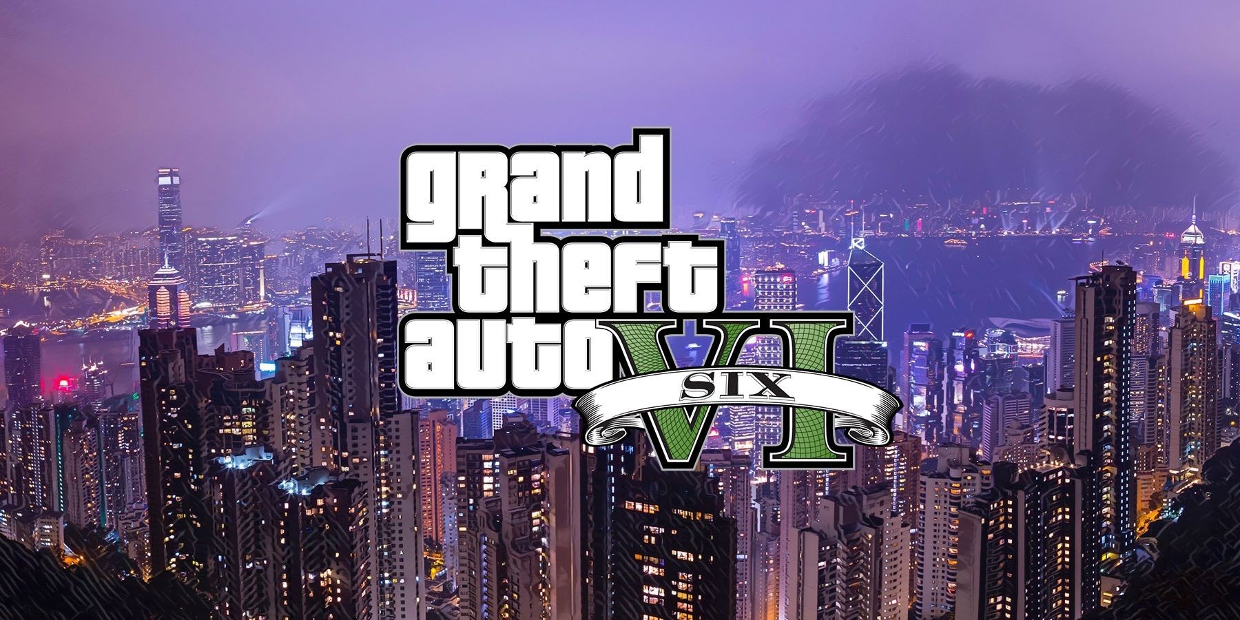 grand theft auto 6 logo with city background
