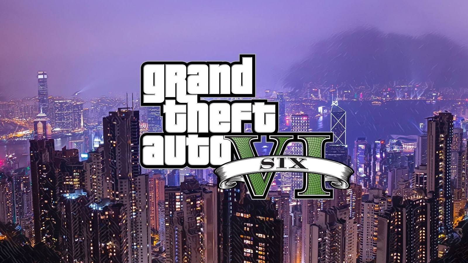 grand theft auto 6 logo with city background