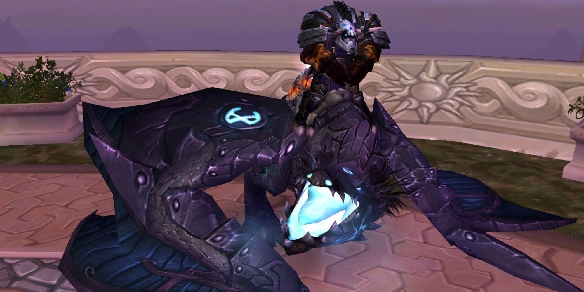 Tauren player riding an Ironbound Proto-Drake in Dalaran