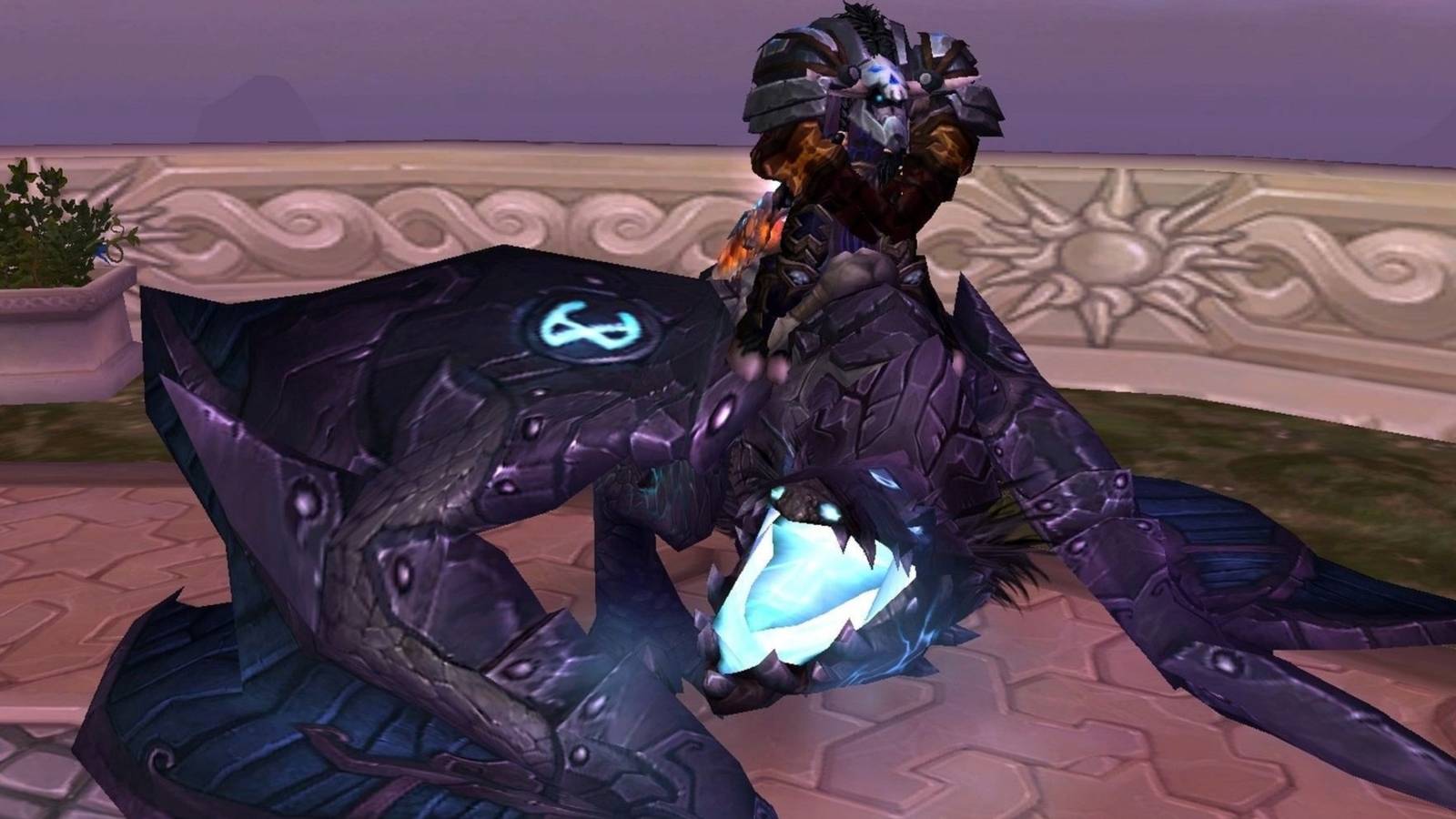 Tauren player riding an Ironbound Proto-Drake in Dalaran