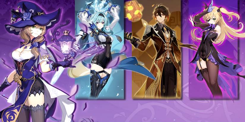 lisa, eula, zhongli, and fischl in genshin impact