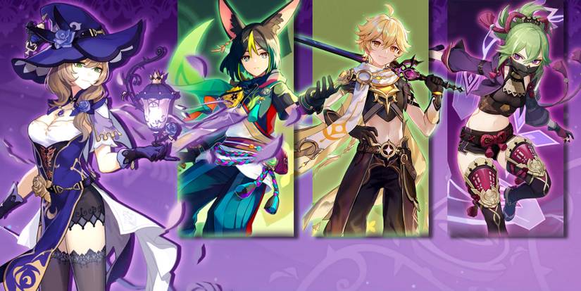 lisa, tighnari, dendro mc, and kuki in genshin impact