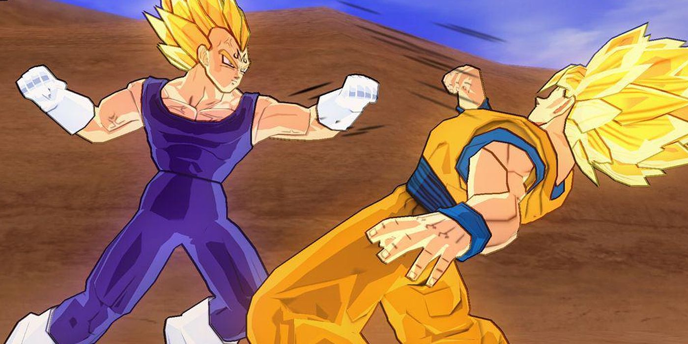 Majin Vegeta fighting Goku in Budokai Tenkaichi 3