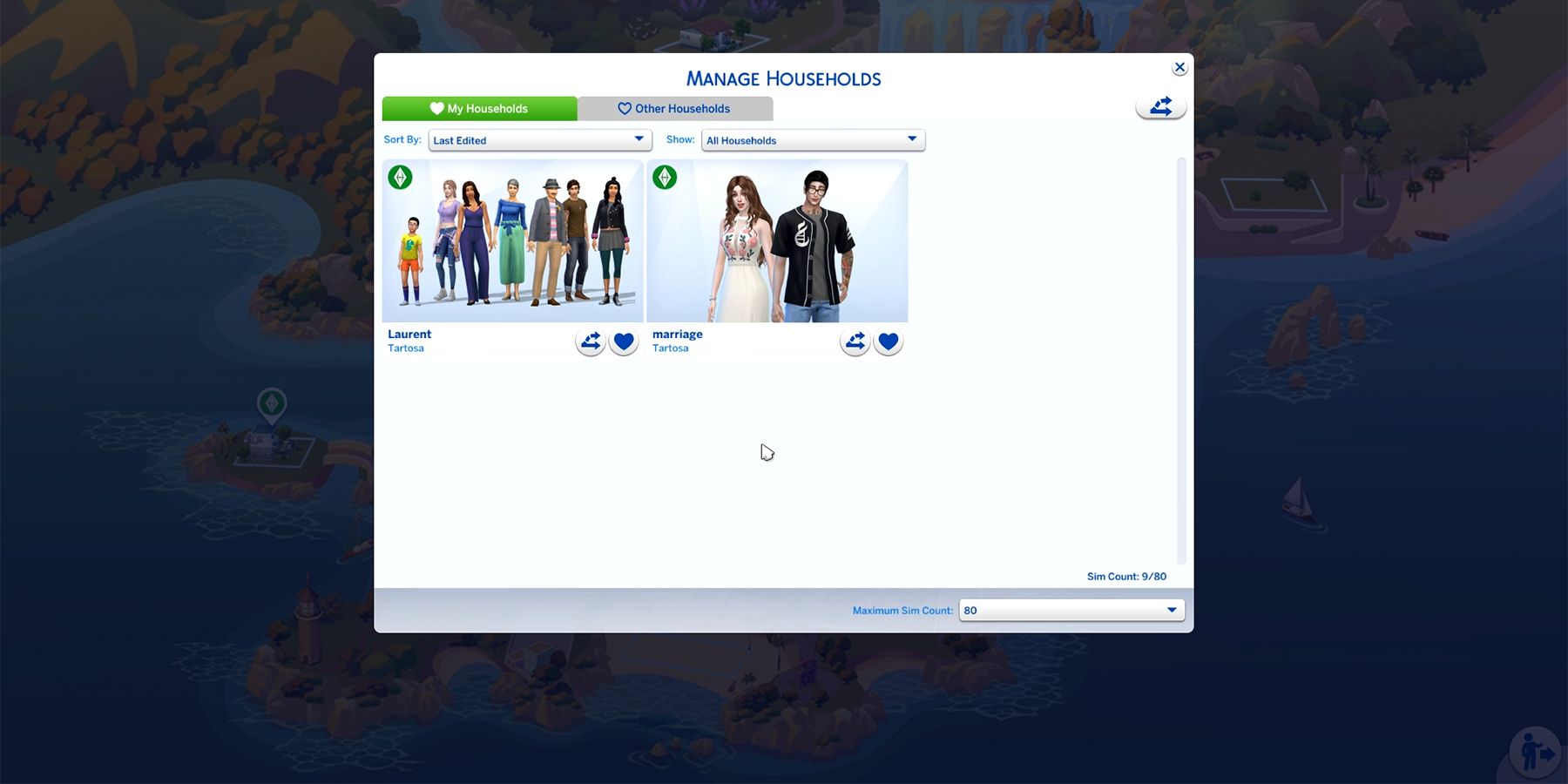 manage households menu in the sims 4